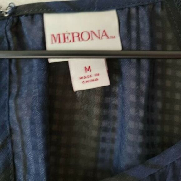 NWT Merona Blouse Black and Blue Peasant Top Women's Size Medium - Picture 4 of 6